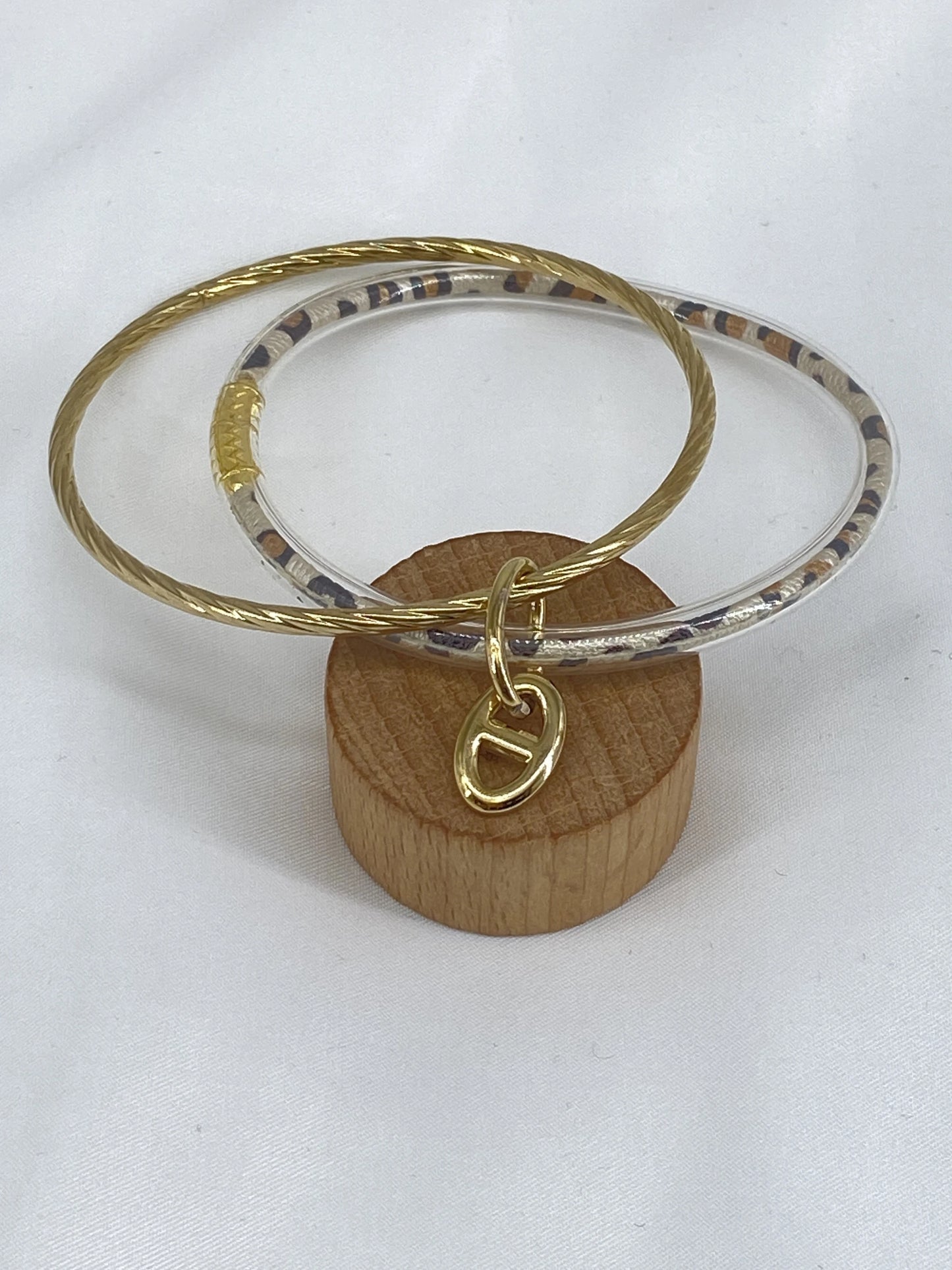 Gold and Leopard Bangle with Charm
