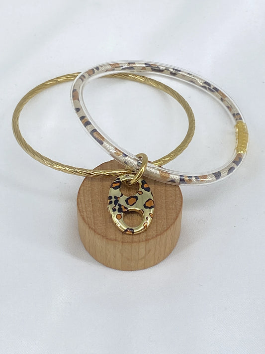 Gold and Leopard Bangle with Leopard Charm
